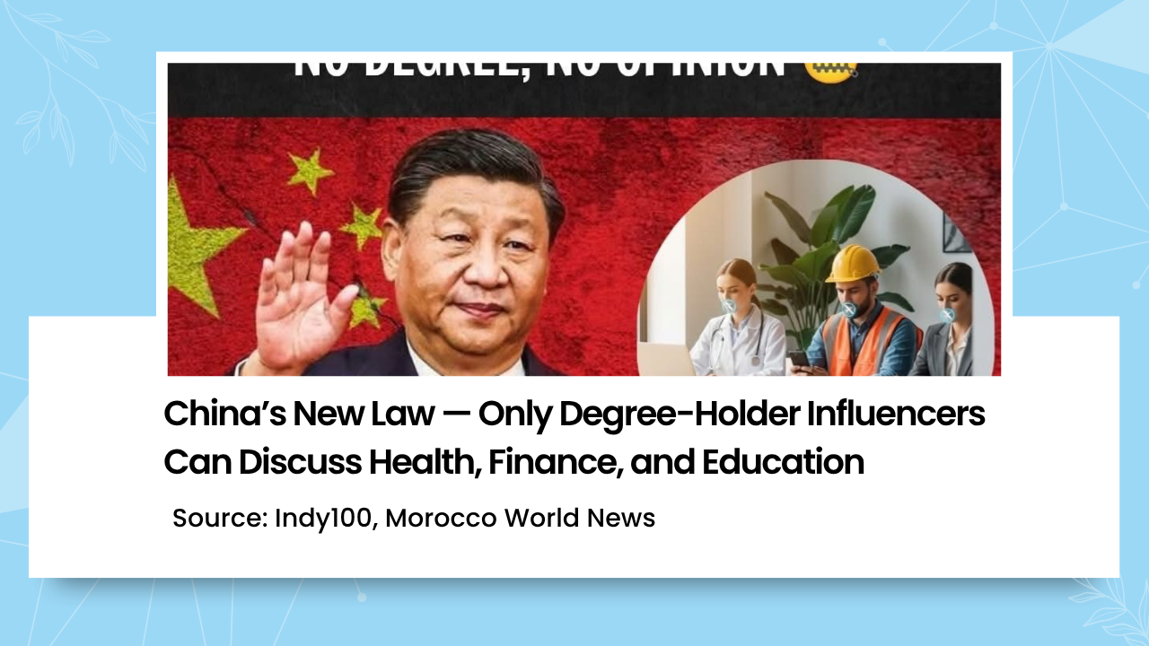 China’s New Law- Only Degree-Holder Influencers Can Discuss Health, Finance, and Education