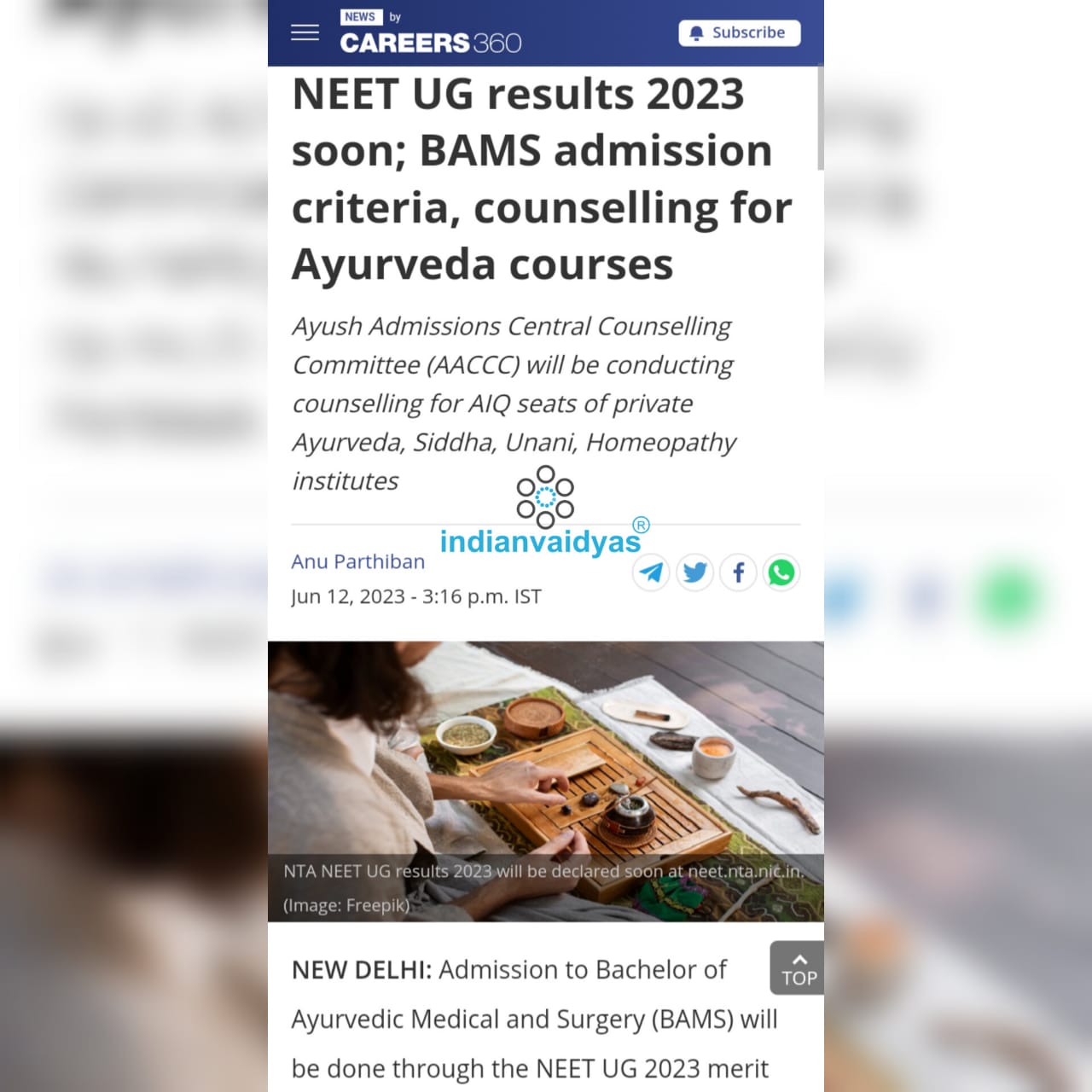 NEET UG results 2023 soon BAMS admission criteria counselling