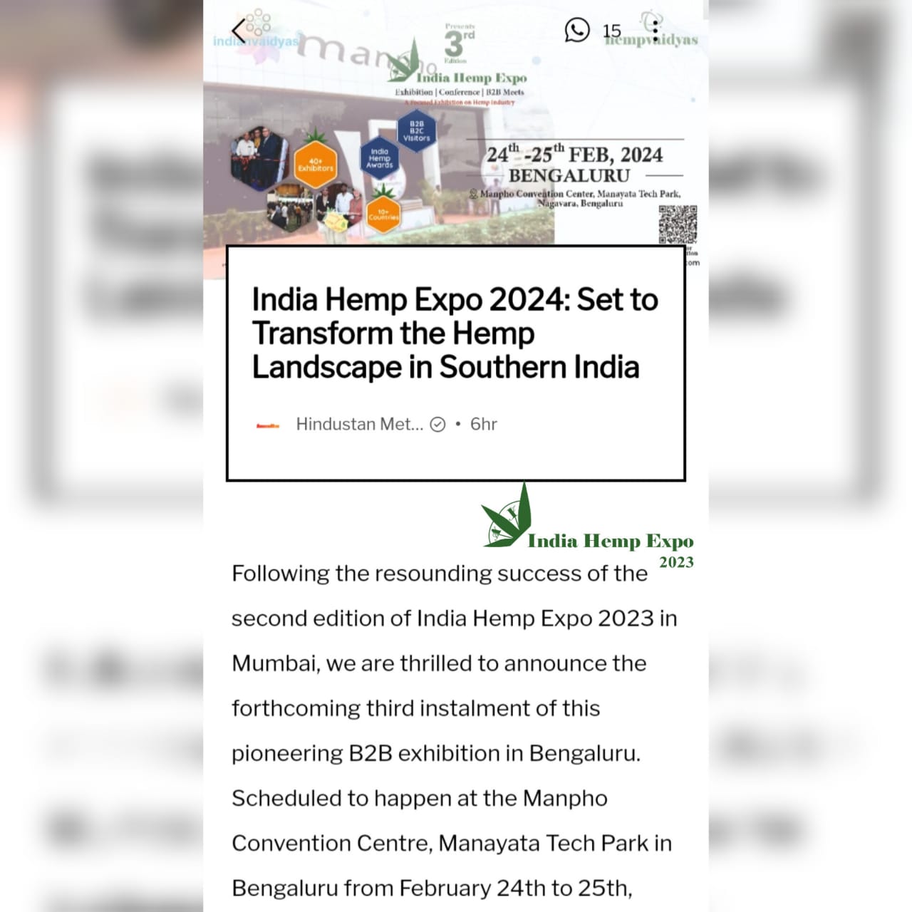 India Hemp Expo 2024 Set to Transform the Hemp Landscape in Southern