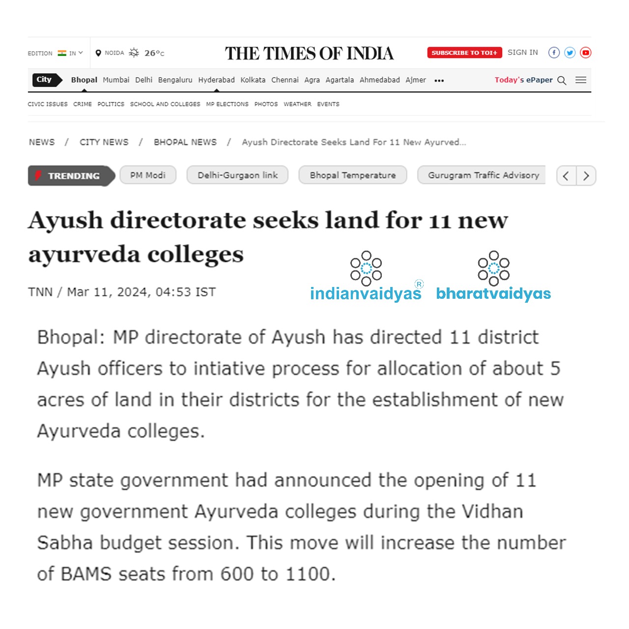 Ayush directorate seeks land for 11 new ayurveda colleges