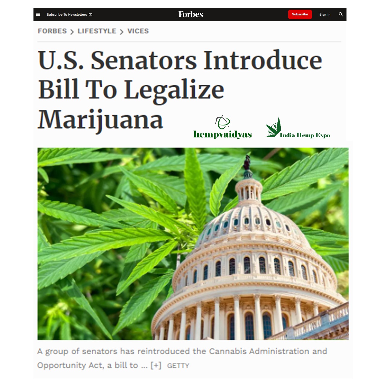 U.S. Senators Introduce Bill To Legalize Marijuana