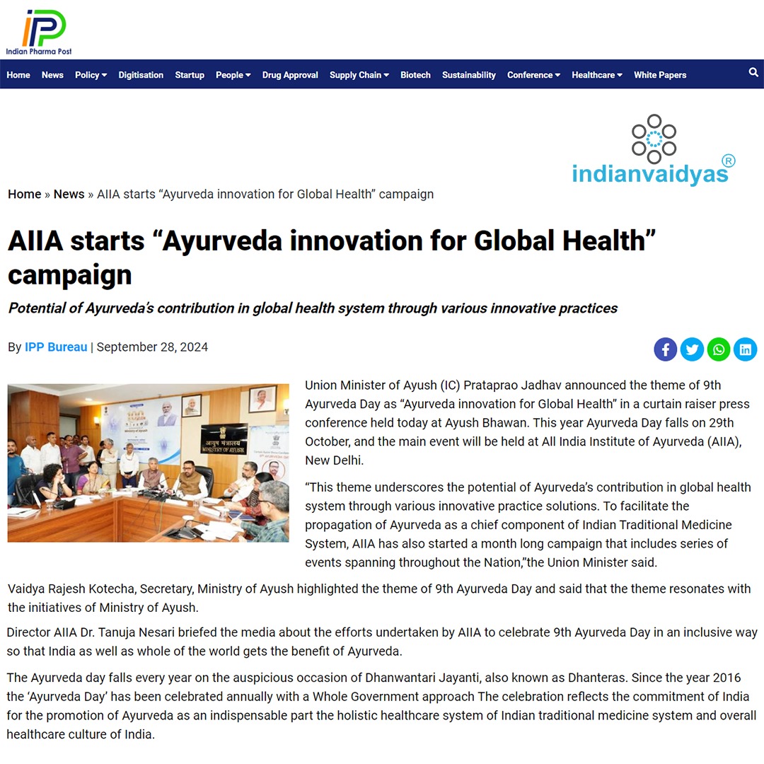 AIIA starts “Ayurveda innovation for Global Health” campaign