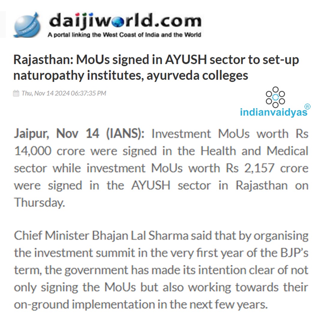 Rajasthan: MoUs signed in AYUSH sector to set-up naturopathy institutes, ayurveda colleges