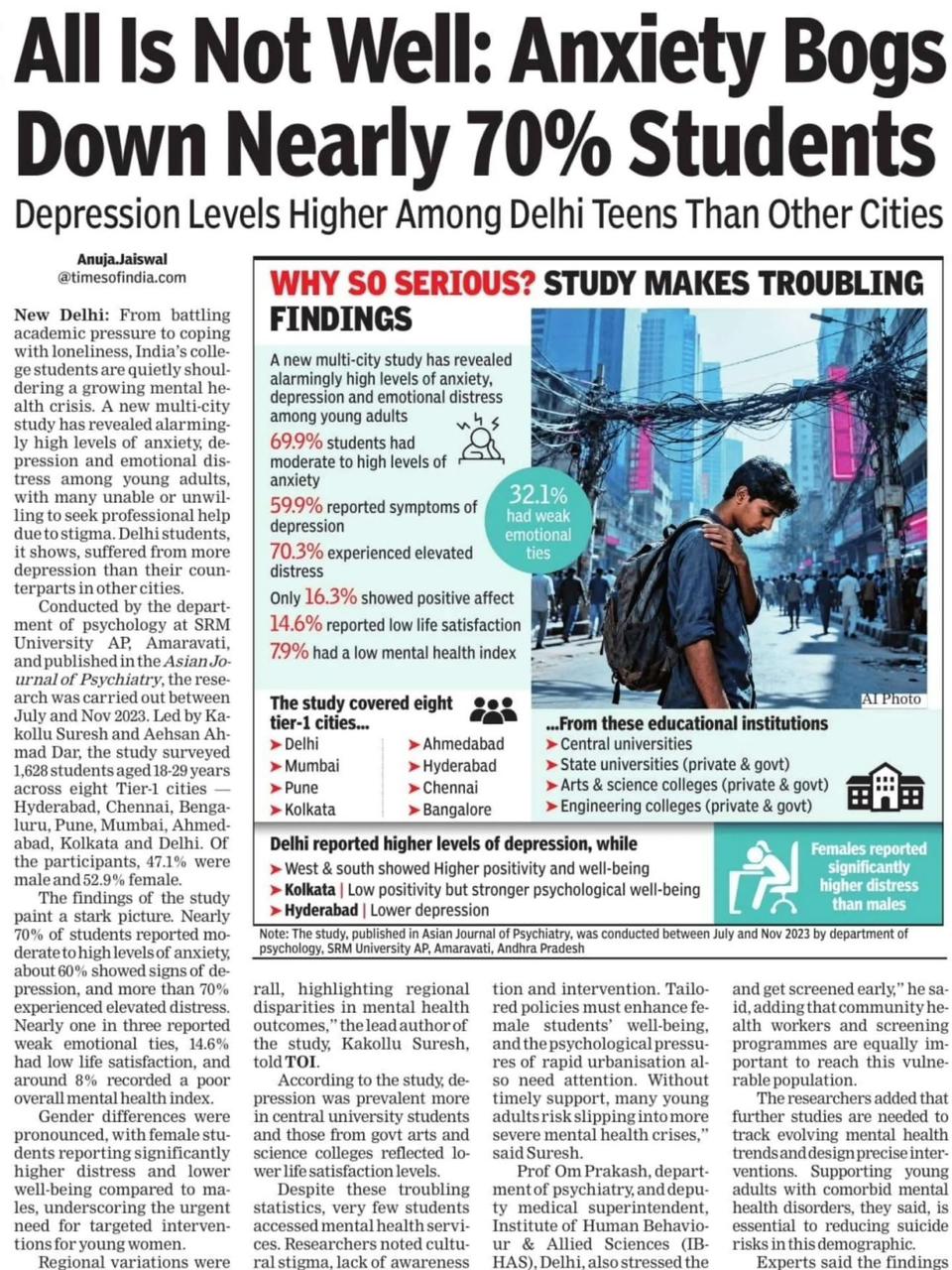 All Is Not Well: 70% of Indian Students Suffer from Anxiety and Depression, Study Finds