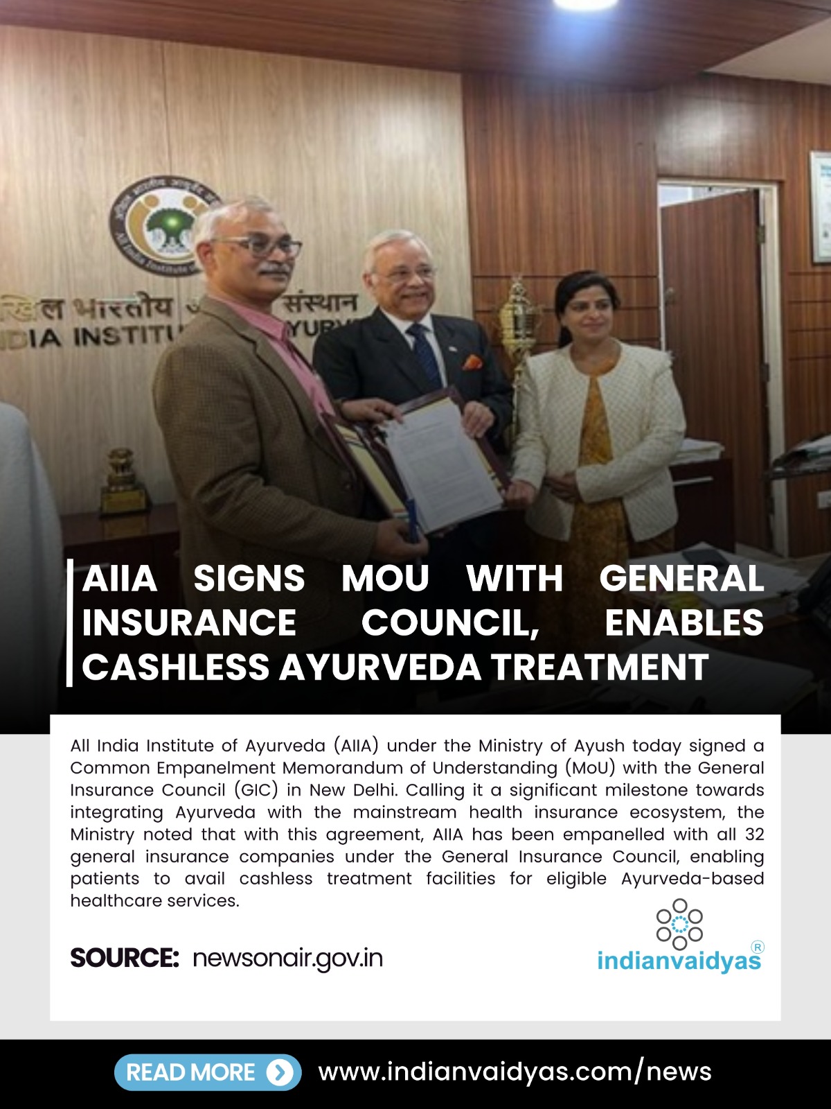 Landmark Partnership: AIIA Signs MoU with General Insurance Council to Offer Cashless Ayurveda Across 32 Insurers