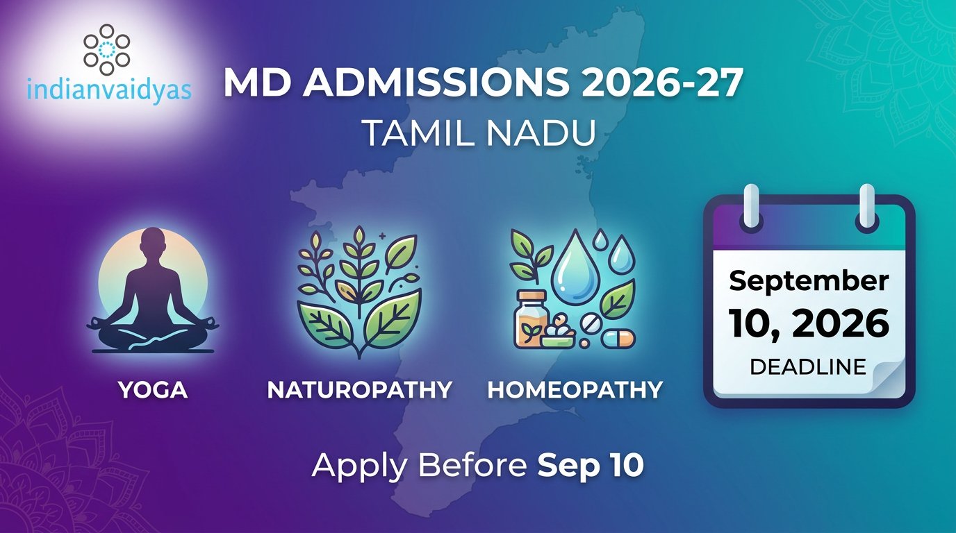Tamil Nadu MD Yoga, Naturopathy & Homeopathy Admissions 2026-27